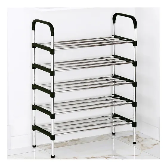 Rack Sapateira Arpa Imports Vertical Luxo Aço Inox 5 Prateleiras 15 Pares Cor Preto Prata