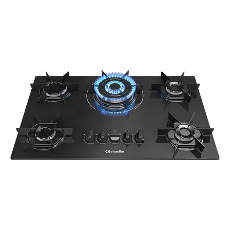 Cooktop 5 Bocas Mueller Mcg5bc Mesa De Vidro Tripla Chama Super Automático Preto
