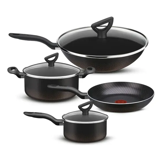 Kit Conjunto Jogo Panelas Rochedo Inova 4 Peças Antiaderente Cor Preto