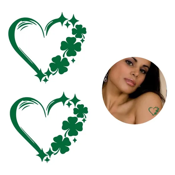 Tatuagem Temporária Trevo Sorte Verde Coração