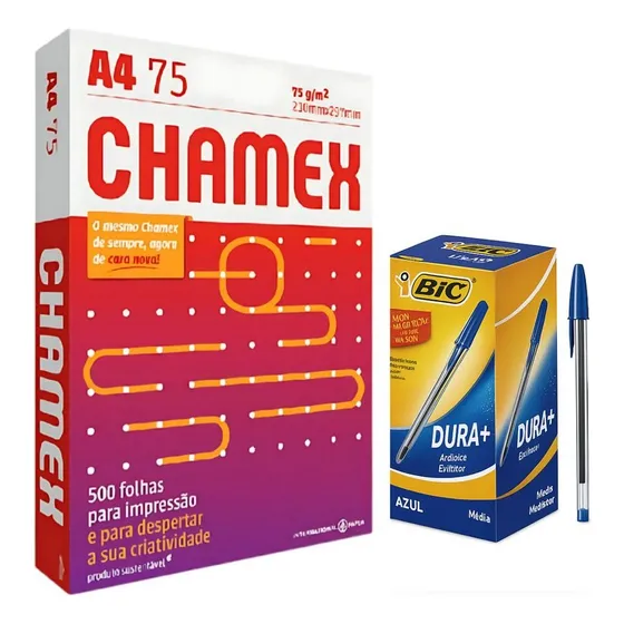 Papel A4 Sulfite Chamex 2500 Folhas5 Un+brinde Caixa Caneta