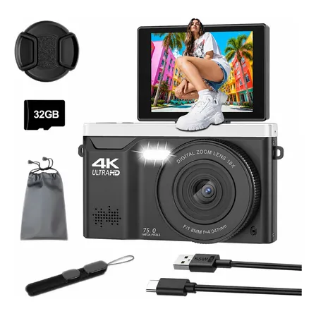 CÁMARA DIGITAL 4K PANTALLA ABATIBLE ZOOM 18X
