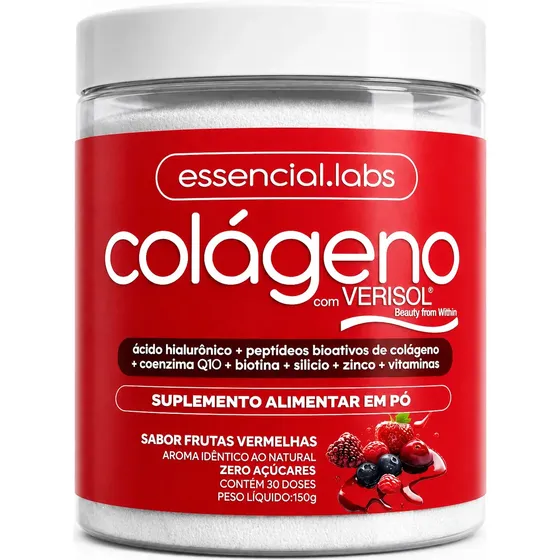 COLÁGENO VERISOL - Fórmula Exclusiva com Ácido Hialurônico + Coenzima Q10 + Biotina + Silício + Zinco + Peptídeos Bioativos + Vitaminas - Sabor Frutas Vermelhas - 30 doses