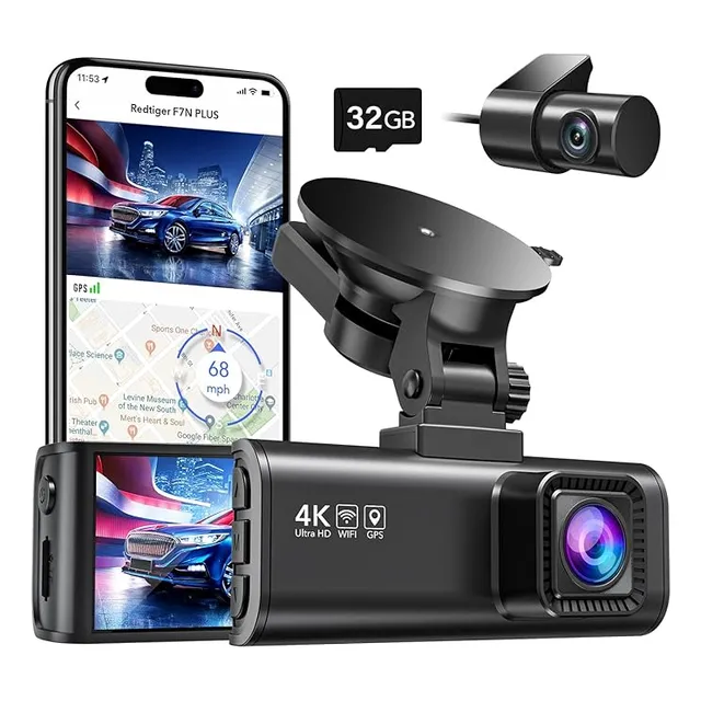 Redtiger F7NP 4K+1080P Cámara para Auto Dash Cam HD con Led Pantalla para Coche y Camioneta, Accesorios Auto de Reversa, 170° Grabación Frontal y Trasera con Microfono Wifi GPS Visión Nocturna