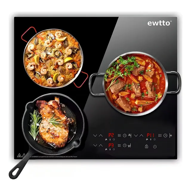 Ewtto Parrilla Eléctrica De Inducción Empotrable Con 3 Quemadores.Empotrable Inducción Three Zone, Parrilla Estufa Touch
