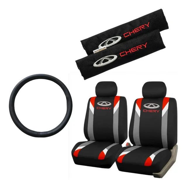 Funda Tela Gris Rojo Y Cubre Cinto Chery + Cubre Volante