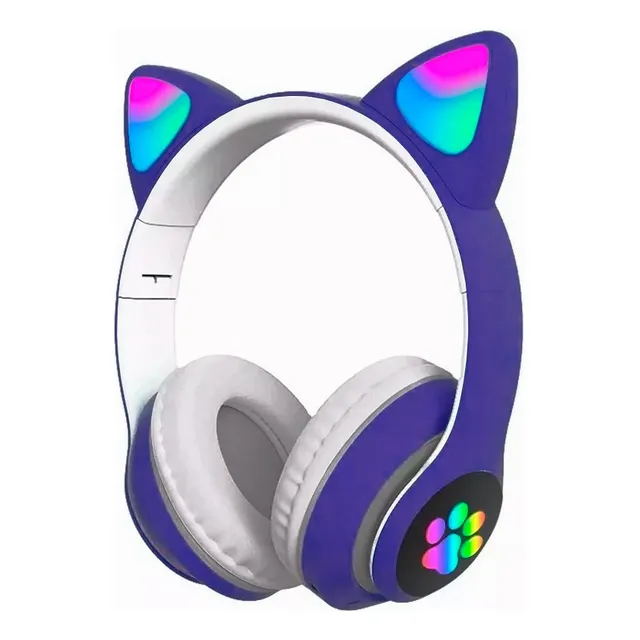 Audífonos Inalámbricos Bluetooth Rgb Orejas Gato Niña V-23m Color Morado