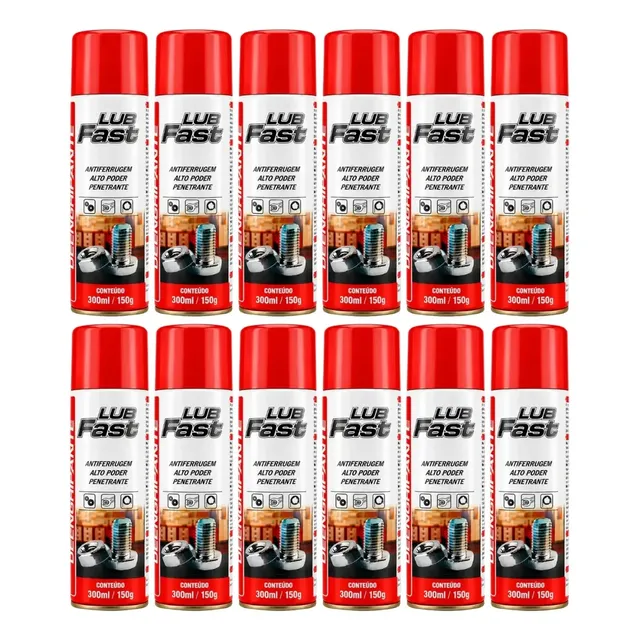 Kit 12 Spray Desengripante Lubfast 300ml Lubrificante Multiuso