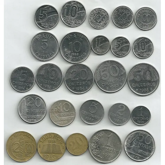 1000 E 2000 Réis 1938 + 20 E 50 Centavos 1978 + 21 Moedas