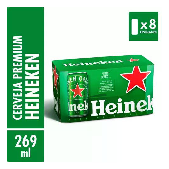 Cerveja Puro Malte Lager Premium Com 8 Latas 269ml Heineken Cerveja Puro Malte Lager Premium Com 8 Latas 269ml Heineken