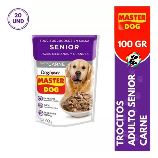 Master Dog Trocitos Sachet Senior Carne 100gr X20 Und