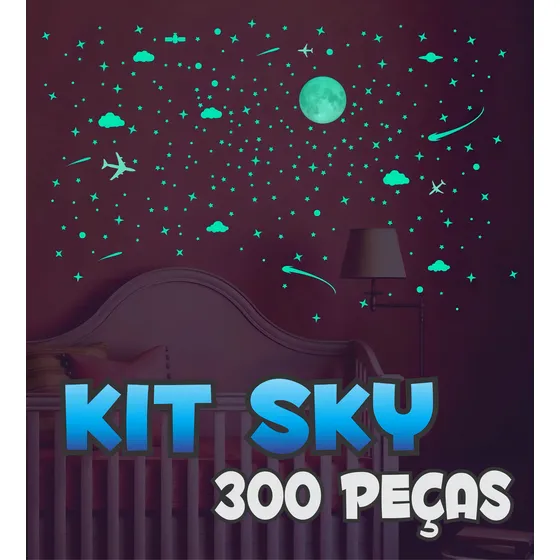 300pçs Brilha No Escuro Fosforescente Estrelas Lua Cometas.. Cor Verde