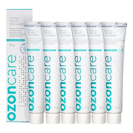 Kit 6 Creme Dental Ozonizado Natural Menta Sem Flúor 90g