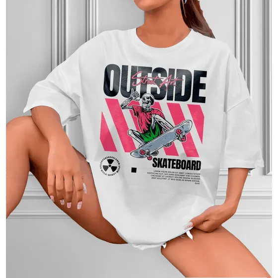 Blusa Skatista Outside Sk8 Larga Algodão
