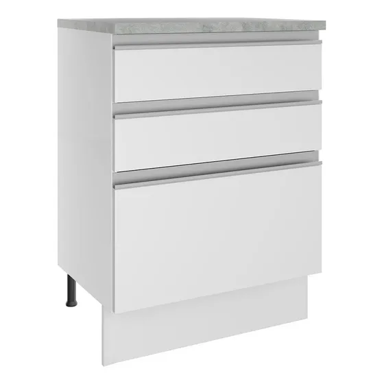Gabinete Bajo Cocina Madesa Glamy 60cm 3 Cajones Color Blanco