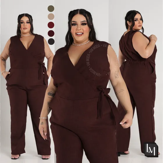 Macacão Plus Size Feminino Em Linho  Elegante E Confortável