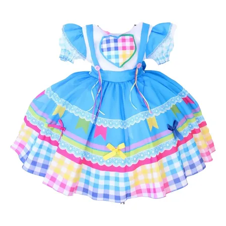 Vestido Infantil Festa Junina Xadrez Quadrilha Fogueira