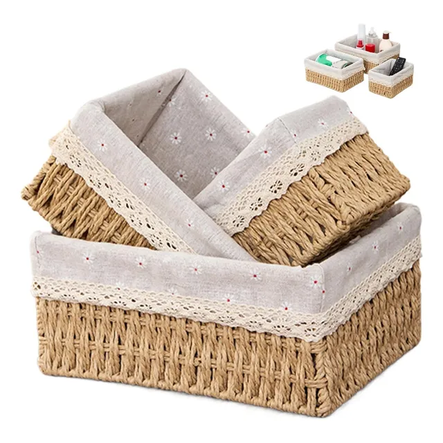 3pcs Canasta Organizadoras Caja De Almacenamiento De Mimbre