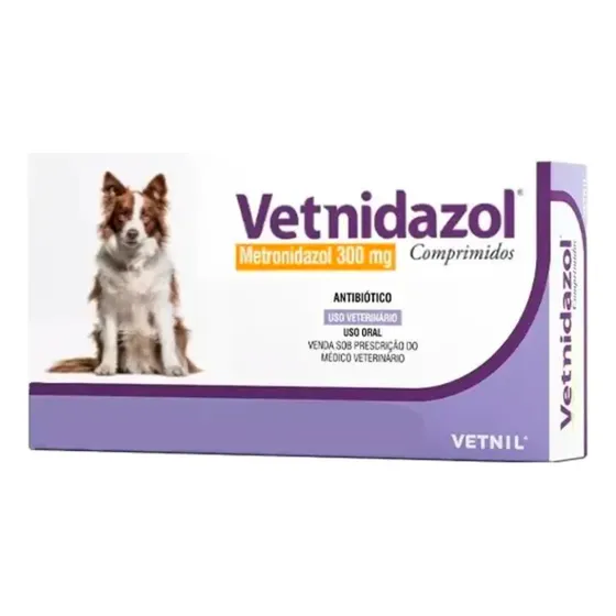 Antibiótico Vetnidazol Metronidazol Cão Gato 300mg 10 Compr