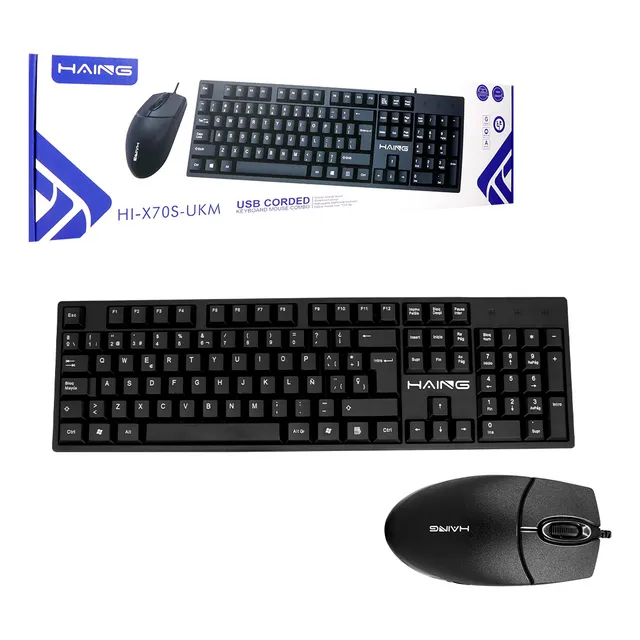 Kit Teclado Y Mouse Usb Alámbricos Español 1000dpi Plug & Play Para Pc Laptop Windows Mac Linux Diseño Ergonómico Escritura Silenciosa Color Negro