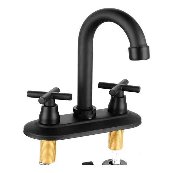 Mezcladora Lavabo Cuerpo De Acero Inoxidable Negro Mate Manerales en Cruz