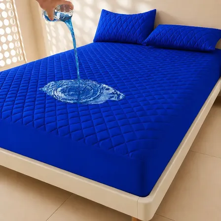 Capa Protetora Colchão Box Casal Padrão Matelado Impermeável Azul Liso Casal