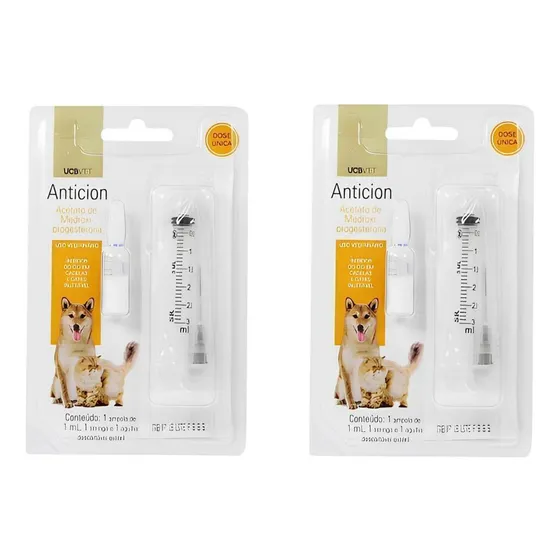 Kit C/2 Anticion Anticoncepcional 1ml P/ Cadelas E Gatas