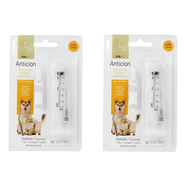 Kit C/2 Anticion Anticoncepcional 1ml P/ Cadelas E Gatas