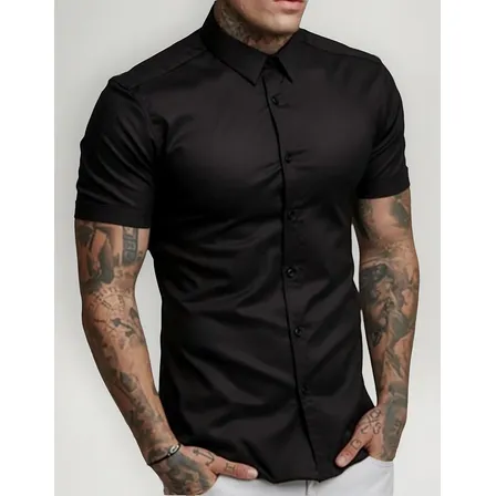 Camisa Social Lisa Masculina Manga Curta Slim Fit