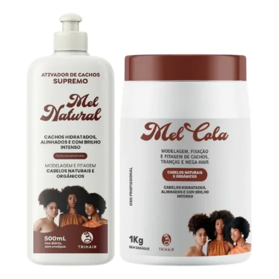 Kit Ativador Mel Natural + Mel Cola 1kg Modelagem Trihair