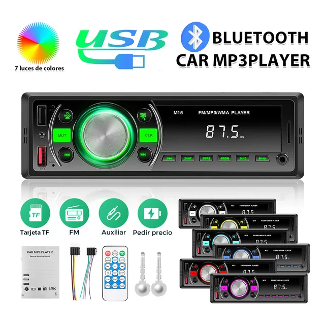 Gearelec Autoestéreo 1 Din Estereo Para Auto Con Rca Aux Usb Tf Reproducción Receptor De Radio Bluetooth Fm Reproductor Multimedia Luz De 7 Colores Mp3