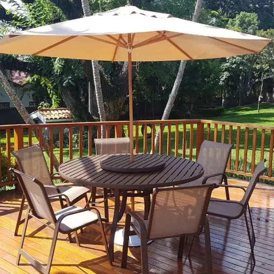 Conjunto De Mesa 6 Cadeiras De Jardim Piscina E Guarda Sol Cor Do Comprador