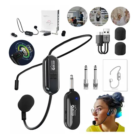 Microfone Sem Fio Headset Aula Conferencia Professor Show Preto