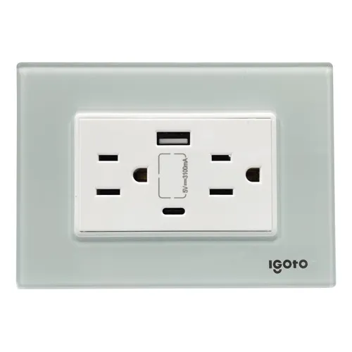 Toma Corriente Con Tierra + Usb Y Tipo C Acrilico Serie Z