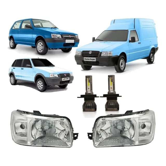 Kit 2 Semiópticas + Kit Led H4 Fiat Uno Fiorino 2004 2014