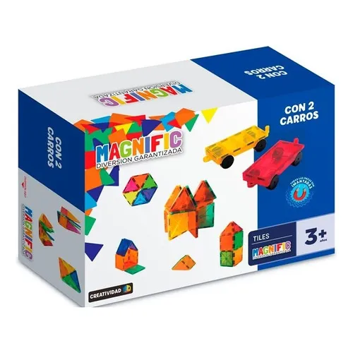 Magnific Bloques Magneticos Con 2 Carros X 22 Piezas Tiles