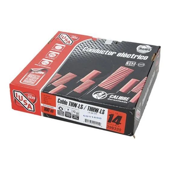 Cable Eléctrico Cal. 14 Rojo Tipo Thw 1 Hilo 100mt