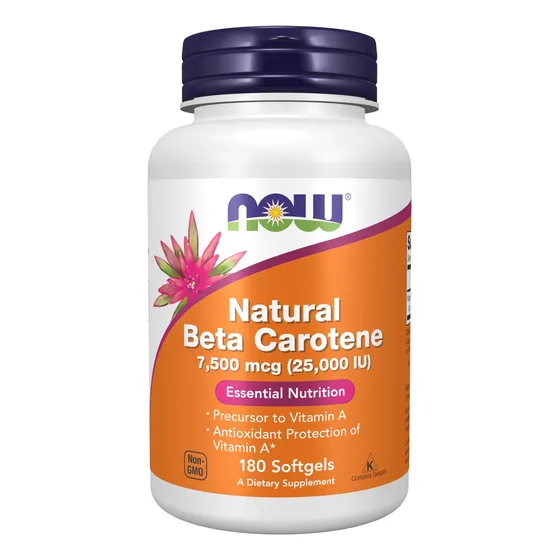 Suplemento Now De Betacaroteno Natural, 25 000 Ui, 180 Cápsu