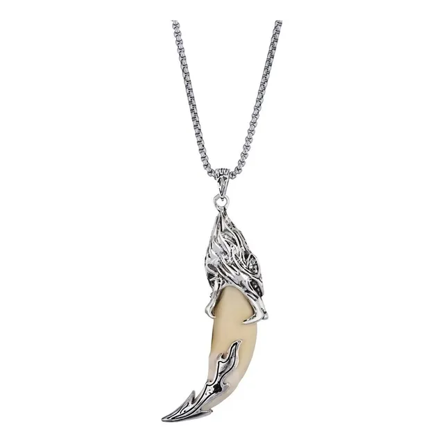 Collar Diente Colmillo Lobo Vikingo Color Plata Para Hombre