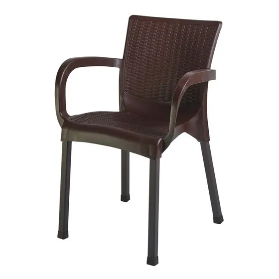 Silla Simil Ratán Con Brazos Marrón Jardín Patas Metalicas Simil Rattan