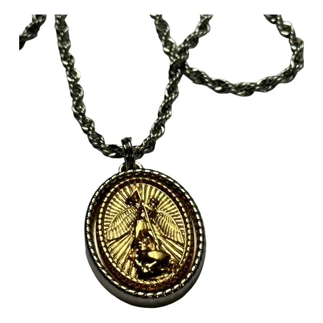 Cadena Acero Dorado Con Medalla Arcangel Miguel Ench Oro