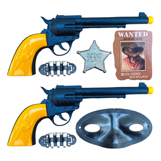 Kit 2 Pistolas Xerife Faroeste Com Distintivo E Mascara 