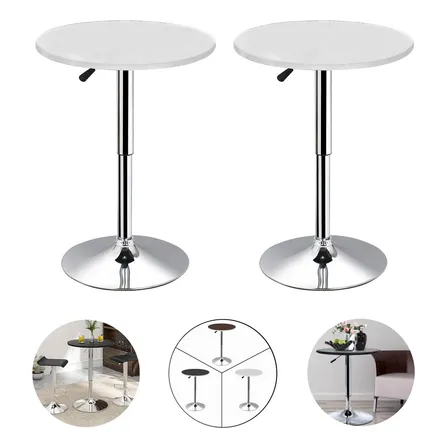Pack 2 Mesas De Centro Bar Altura Ajustable 60x93cm Color Blanco Marca Beiti 6093-bbt Comedor Giratorio 360° Madera Mdf 60cm De Diametro Soporte Y Base Cromada
