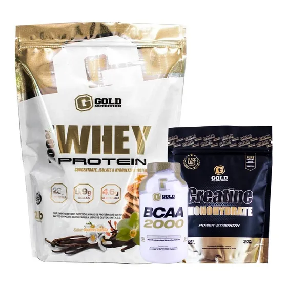 Whey Protein + Bcaa 2000 + Creatina. Combo Gold Nutrition. Outlet