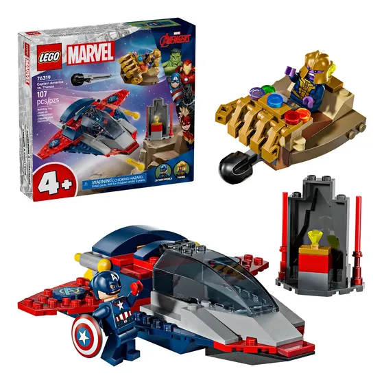 LEGO® | Marvel Capitán América vs. Thanos 76319; juguete para niño con 2 minifiguras: Thanos y el Capitán América con su escudo; 4+