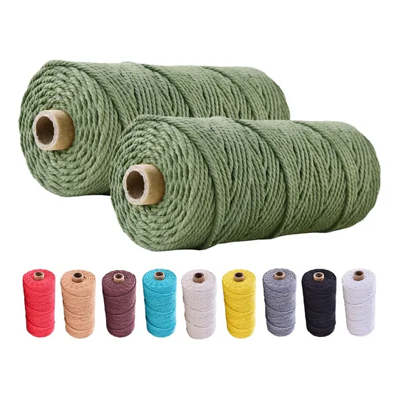 Hilo De Algodón Natural Para Macramé, 3 Mm X 100 M, 2 Uds. Color Verde Militar