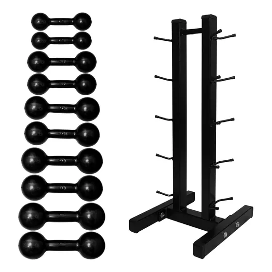 Kit Halteres Emborrachados Pares 2 4 6 8 10kg + Suporte Chão