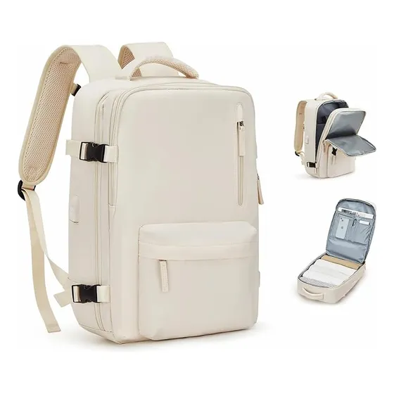 Mochila De Viaje Deportiva Casual Espaciosa Beige Kuzler Diseño De La Tela Liso