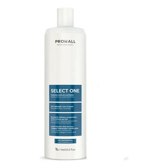 Máscara Capilar Prohall Select One 1l Profissional Antifrizz Com Colágeno Hidratação