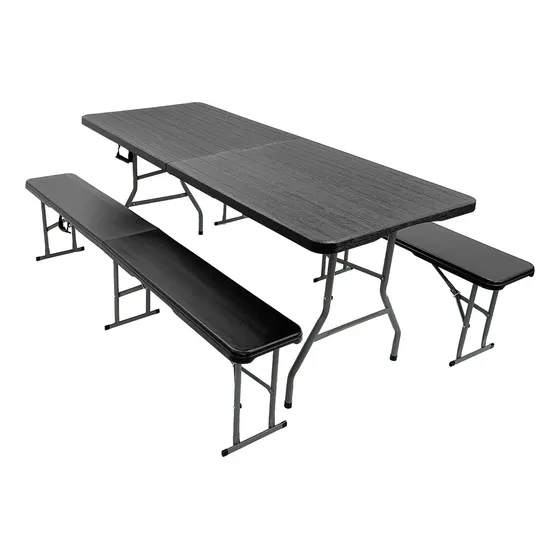 Mesa Plegable Picnic 180cm + 2 Bancos Plegables Garden Life Negro